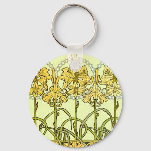 Vintage Alphonse Mucha Art Nouveau Lily Pattern Key Ring