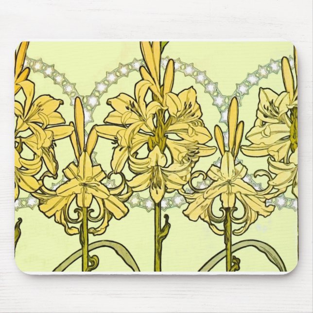 Vintage Alphonse Mucha Art Nouveau Lily Pattern Mouse Pad (Front)