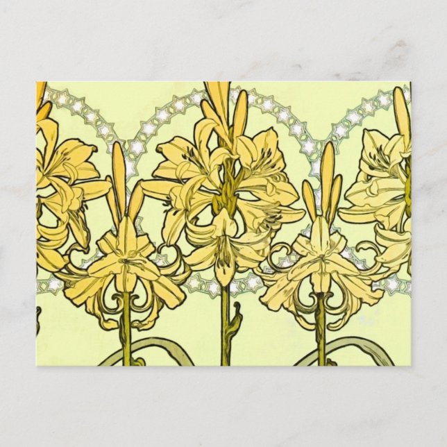Vintage Alphonse Mucha Art Nouveau Lily Pattern Postcard (Front)