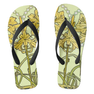 Vintage Alphonse Mucha Art Nouveau Lily Pattern Thongs