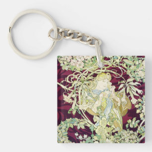 Vintage Alphonse Mucha, Woman with Daisy Key Ring