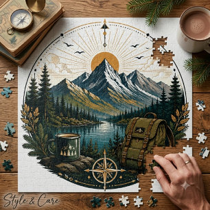 Vintage Alpine Wilderness Adventure Landscape Art Jigsaw Puzzle