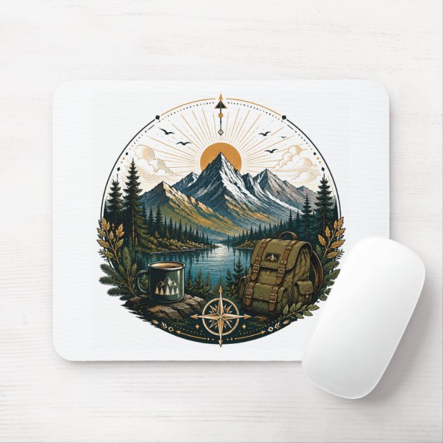 Vintage Alpine Wilderness Adventure Landscape Art Mouse Pad (With Mouse)