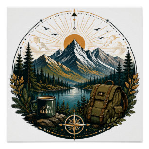 Vintage Alpine Wilderness Adventure Landscape Art Poster