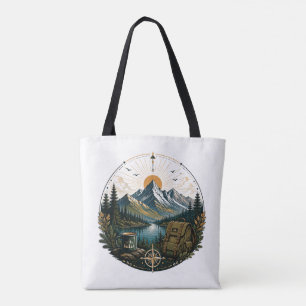 Vintage Alpine Wilderness Adventure Landscape Art Tote Bag