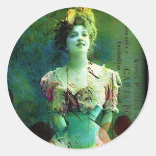 vintage altered art classic round sticker