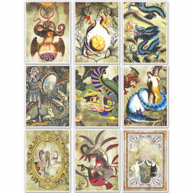 Vintage altered art Dragons maidens fairytale art (Front)