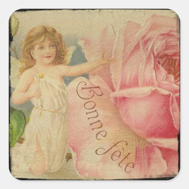 vintage altered art square sticker (Front)
