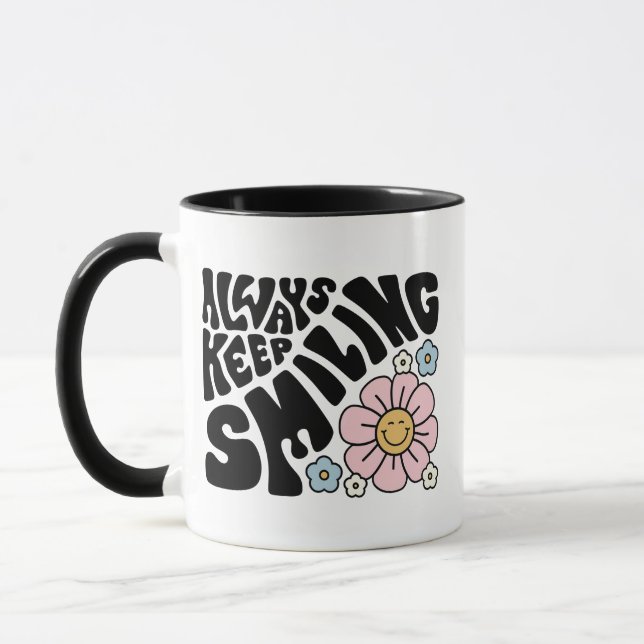 Vintage "Always Keep Smiling" Daisy Graphic Mug (Left)