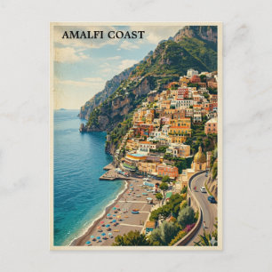 Vintage Amalfi Coast Italy Retro Travel Postcard