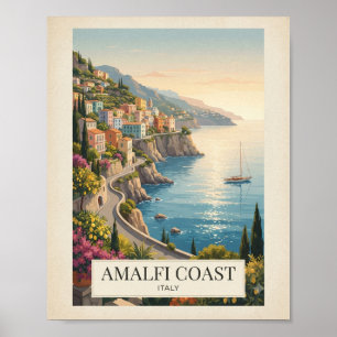 Vintage Amalfi Coast Italy Travel Poster Mediter