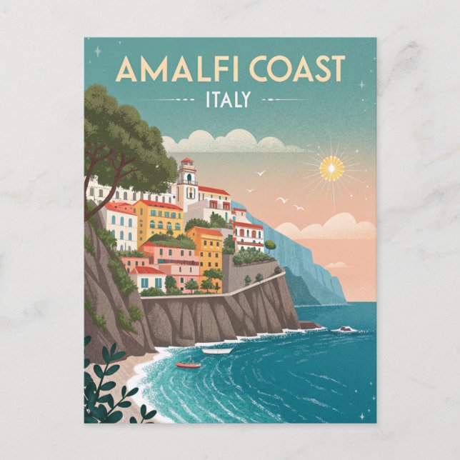 Vintage Amalfi Coast Travel Postcard (Front)