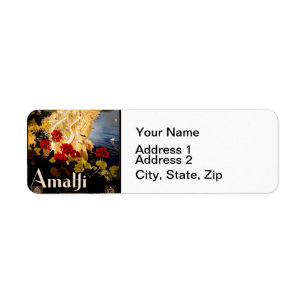 Vintage Amalfi Italia Travel Graphic Poster Art Return Address Label