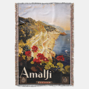 Vintage Amalfi Italia Travel Graphic Poster Art Throw Blanket