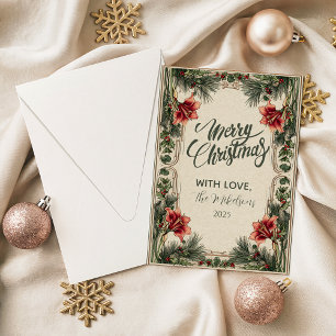 Vintage Amaryllis and Holly Christmas Holiday Card