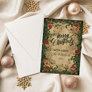 Vintage Amaryllis Holly Christmas Holiday Card