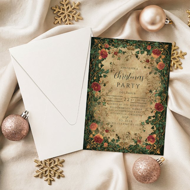 Vintage Amaryllis Holly Christmas Invitation (Creator Uploaded)
