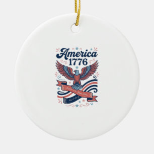 Vintage America 1776 Eagle Patriotic Shirt Design_ Ceramic Ornament