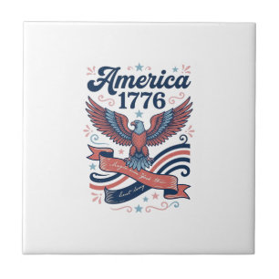 Vintage America 1776 Eagle Patriotic Shirt Design_ Ceramic Tile