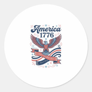 Vintage America 1776 Eagle Patriotic Shirt Design_ Classic Round Sticker
