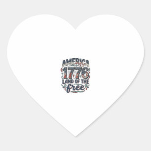 Vintage America 1776 Land of the Free Shirt Design Heart Sticker
