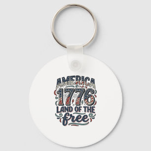 Vintage America 1776 Land of the Free Shirt Design Key Ring