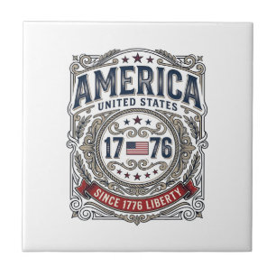 Vintage America 1776 Patriotic Liberty Ceramic Tile