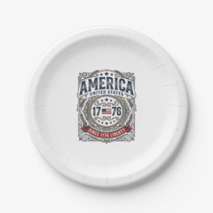 Vintage America 1776 Patriotic Liberty Paper Plate