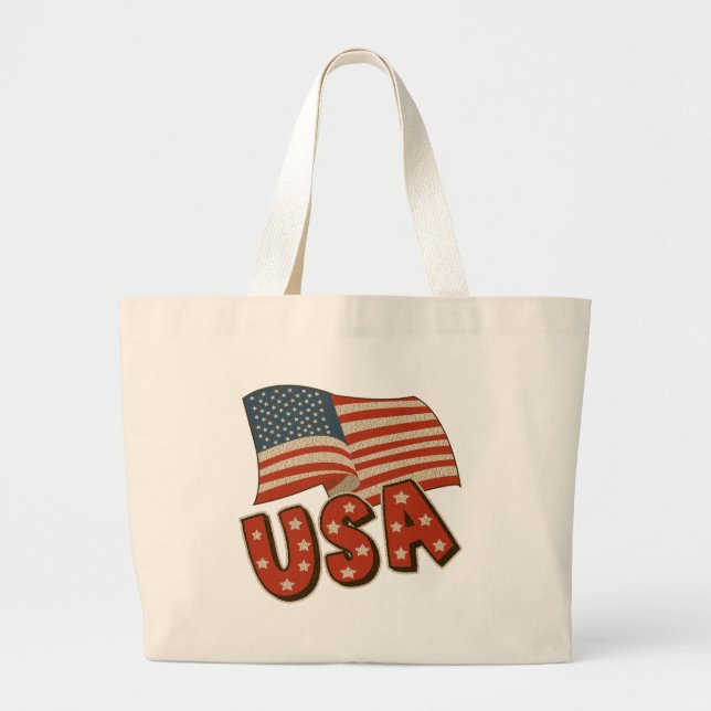 Vintage America Flag Large Tote Bag (Front)