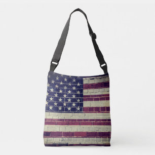 Vintage America flag on a brick wall Crossbody Bag