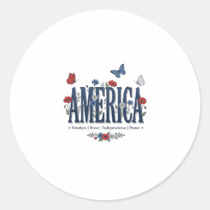 Vintage America Floral Butterfly Patriotic Shirt_1 Classic Round Sticker