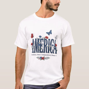 Vintage America Floral Butterfly Patriotic Shirt_1 T-Shirt