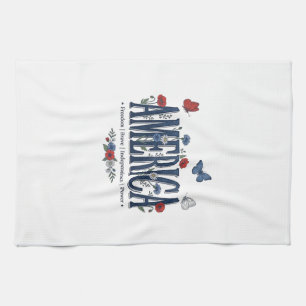 Vintage America Floral Butterfly Patriotic Shirt_1 Tea Towel
