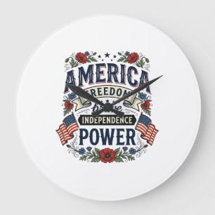 Vintage America Freedom Patriotic Shirt Design_1 Large Clock