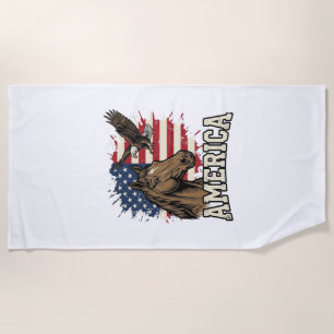 Vintage America Horse Eagle Patriotic Vector Desig Beach Towel