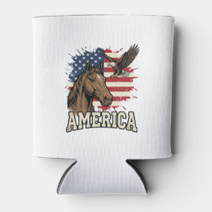 Vintage America Horse Eagle Patriotic Vector Desig Can Cooler