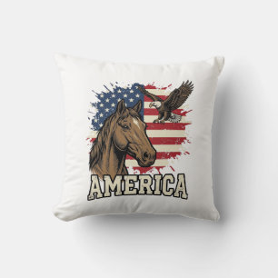 Vintage America Horse Eagle Patriotic Vector Desig Cushion