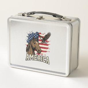 Vintage America Horse Eagle Patriotic Vector Desig Metal Lunch Box