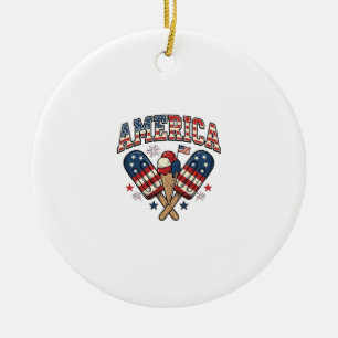 Vintage America Ice Cream Patriotic Shirt Design_1 Ceramic Ornament