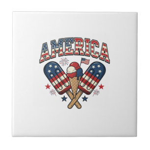 Vintage America Ice Cream Patriotic Shirt Design_1 Ceramic Tile