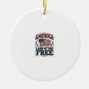Vintage America Land Of The Free Patriotic Shirt ( Ceramic Ornament
