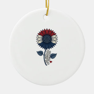 Vintage America Sunflower Patriotic Shirt Design ( Ceramic Ornament