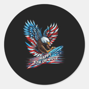 Vintage American Bald Eagle Happy 4th Of July Tee Classic Round Sticker