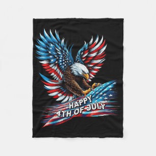 Vintage American Bald Eagle Happy 4th Of July Tee  Fleece Blanket