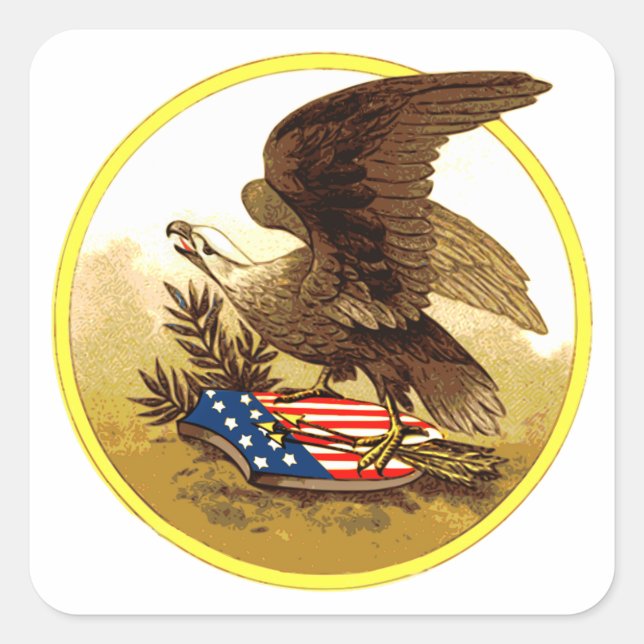 Vintage American Bald Eagle Square Sticker (Front)