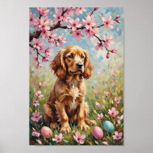Vintage American Cocker Spaniel Easter Blossom Art Poster