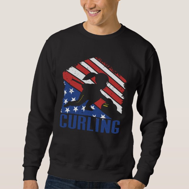 Vintage American Curling Player USA Sweatshirt (Front)