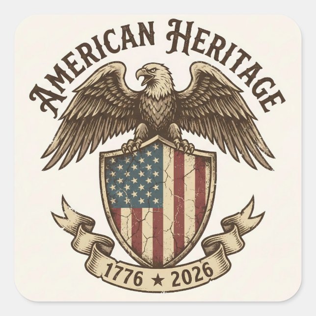 Vintage American Eagle Shield 2026 Semiquincentenn Square Sticker (Front)