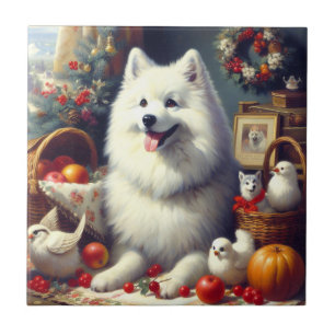 Vintage American Eskimo Painting Ceramic Tile
