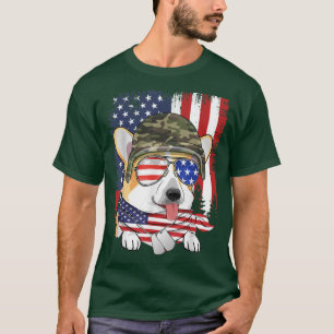 Vintage American Flag 4th of July Corgi Veteran Do T-Shirt